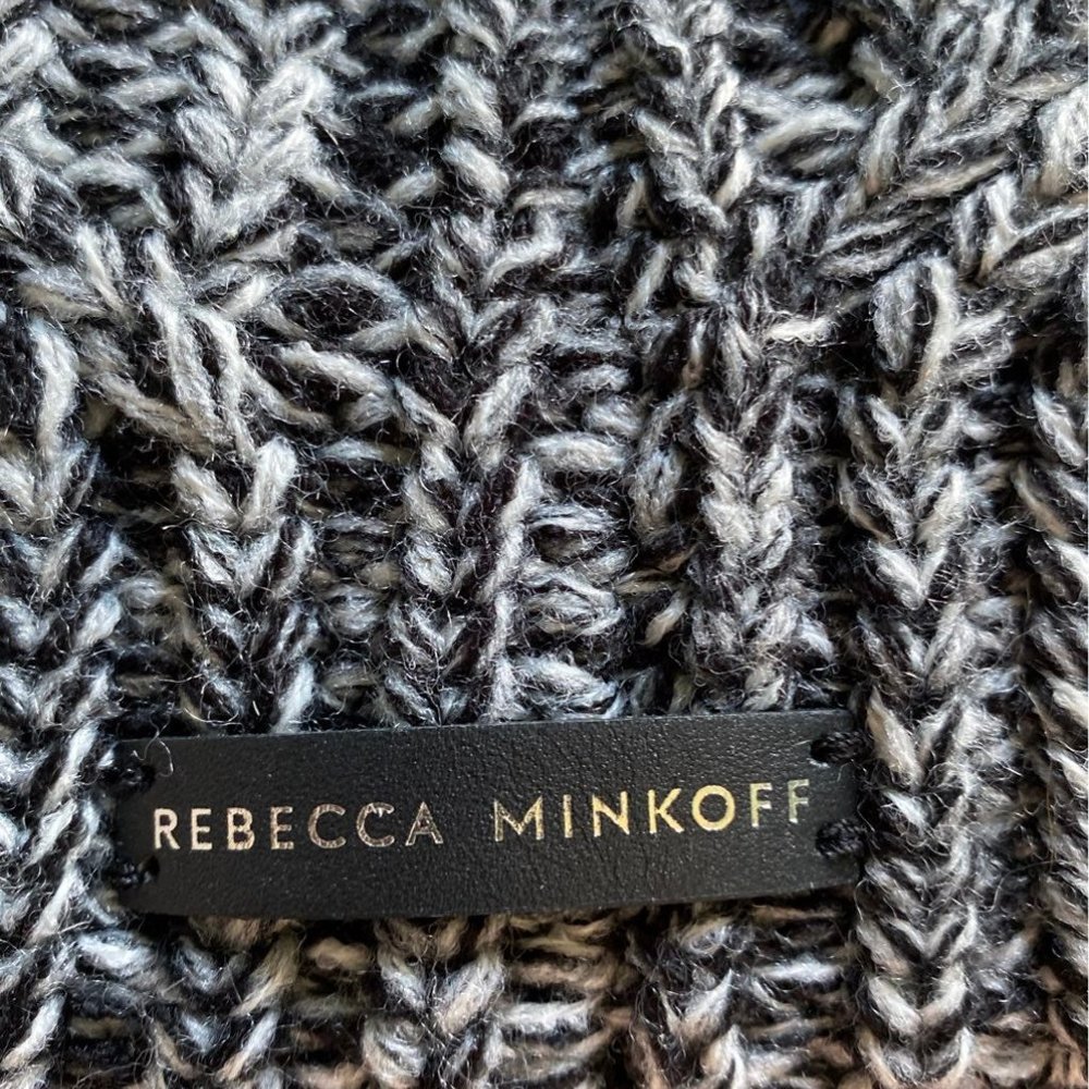 Rebecca Minkoff Marled Beanie black white pom pom - Picture 2 of 6